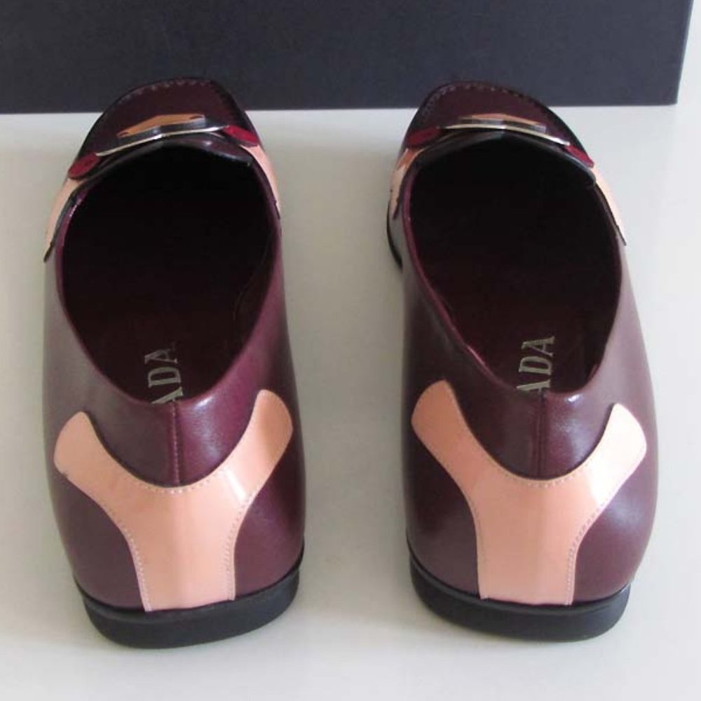 new PRADA burgundy Heart Detail square toe flats 36.5 / 6.5 US - Picture 4 of 9